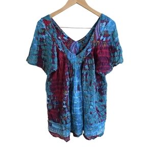 Greater Good Women's Tye Dye Boho Hippie Flowy Gypsy V-neck Blouse. Size M/L